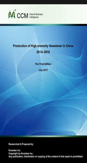 Production of High Intensity Sweetener in China 2014–2016